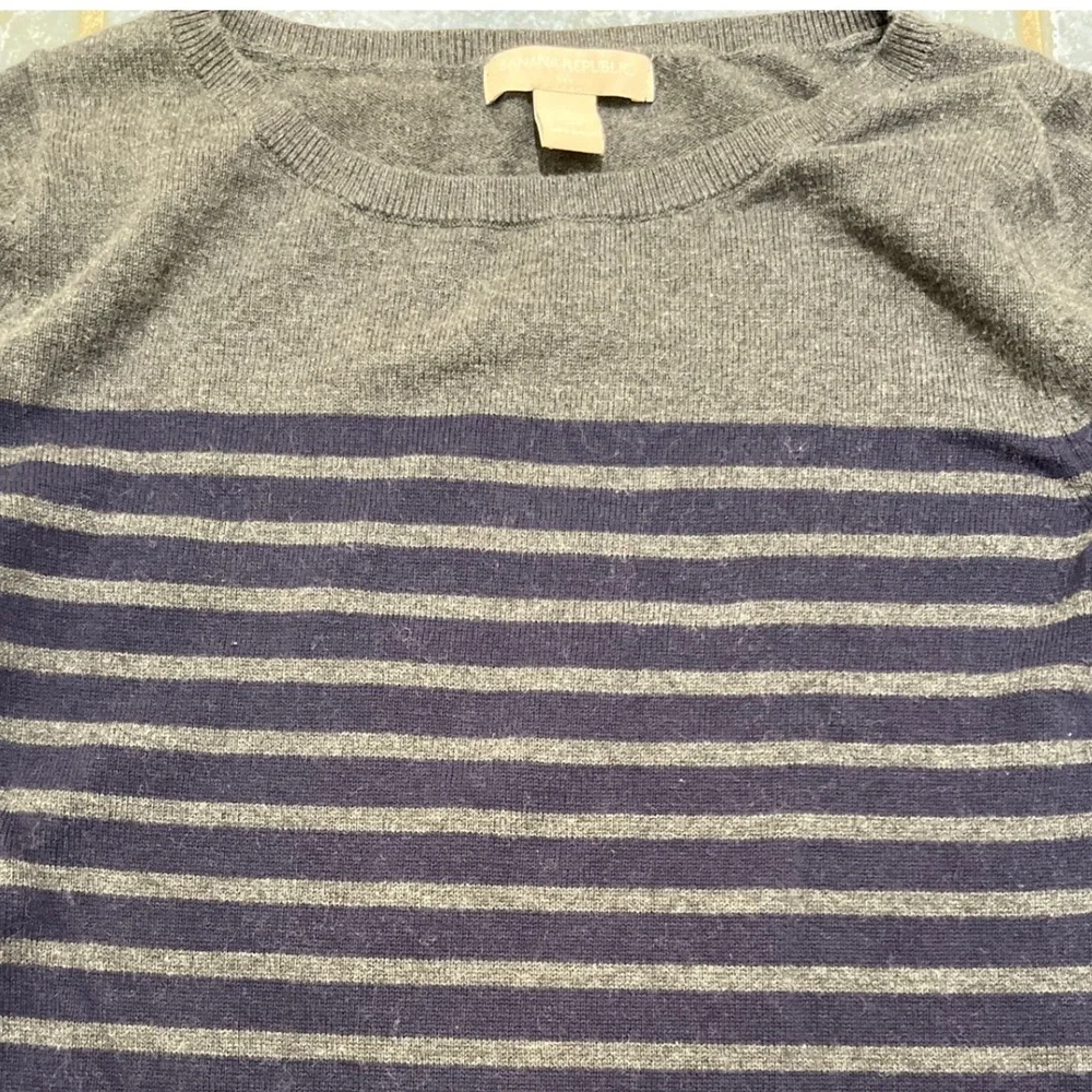Banana Republic Sweater Dress Women's S Gray Blue Striped 3/4 Sleeve Cotton Knit - Picture 3 of 9